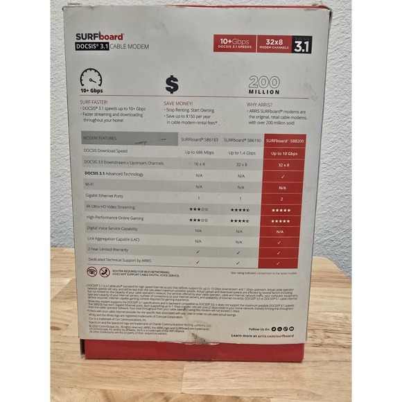 ARRIS SURFboard SB8200 DOCSIS 3.1 10 Gbps Cable Modem - Picture 3 of 16